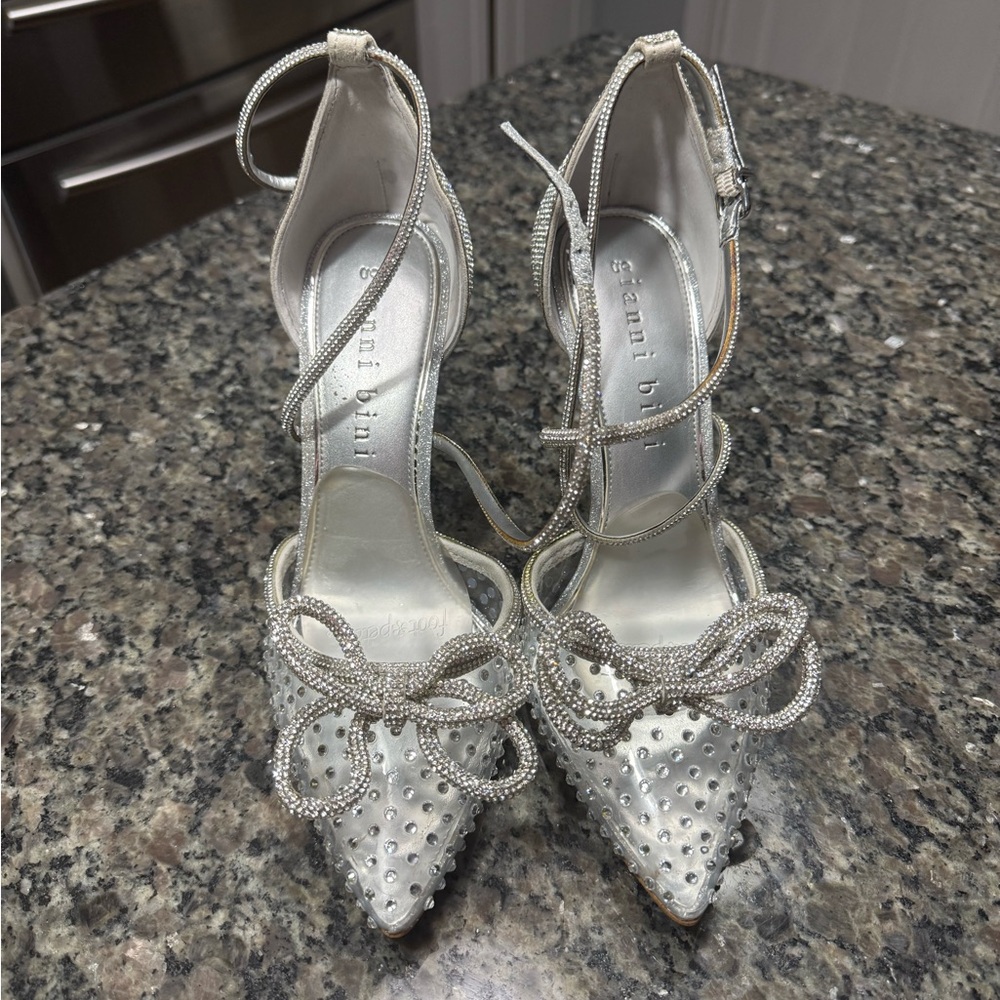 Gianni Bini Silver Crystal-Embellished Pointed-Toe Heels